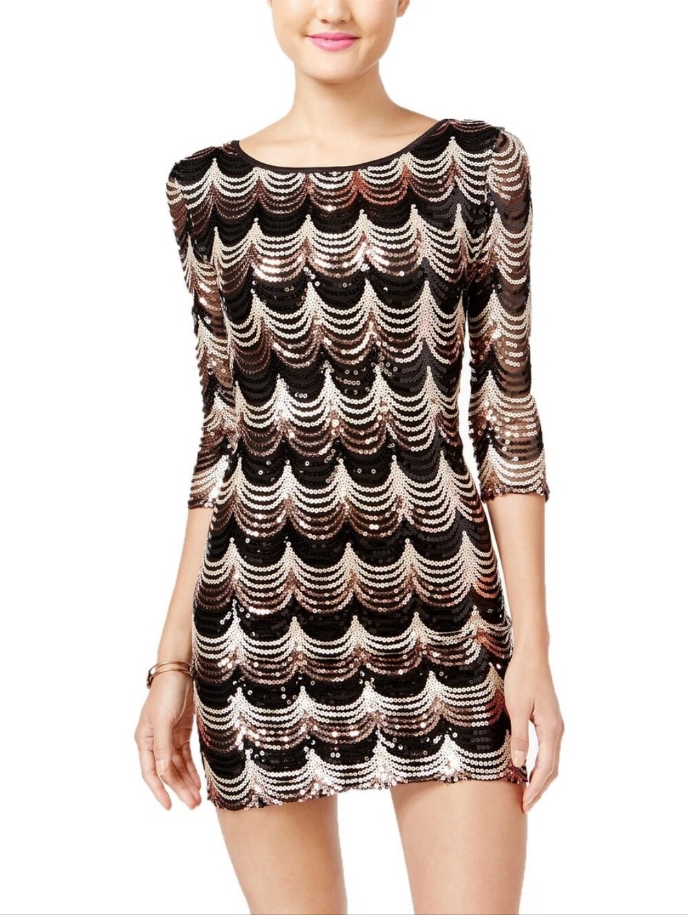 Crystal Doll Sequin Mini Dress - Black & Rose Gold